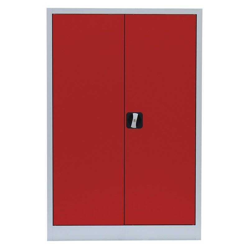 Produktbild Lüllmann Flügeltürenschrank mit 2 Fachböden 1200 x 925 x 422 mm lichtgrau mit feuerrot bild 2