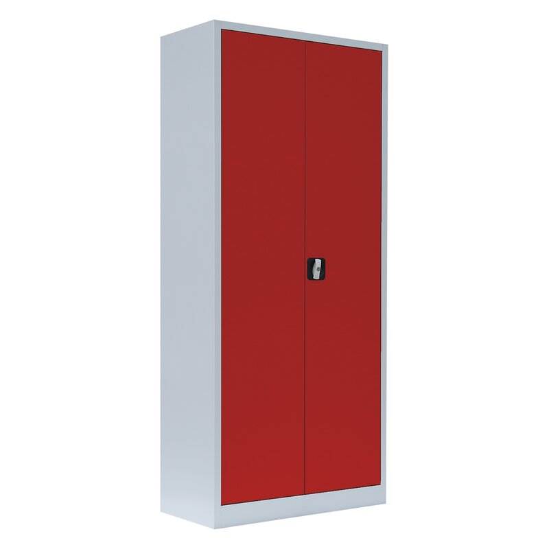 Produktbild Lüllmann Flügeltürenschrank mit 4 Fachböden 1800 x 800 x 383 mm lichtgrau mit feuerrot
