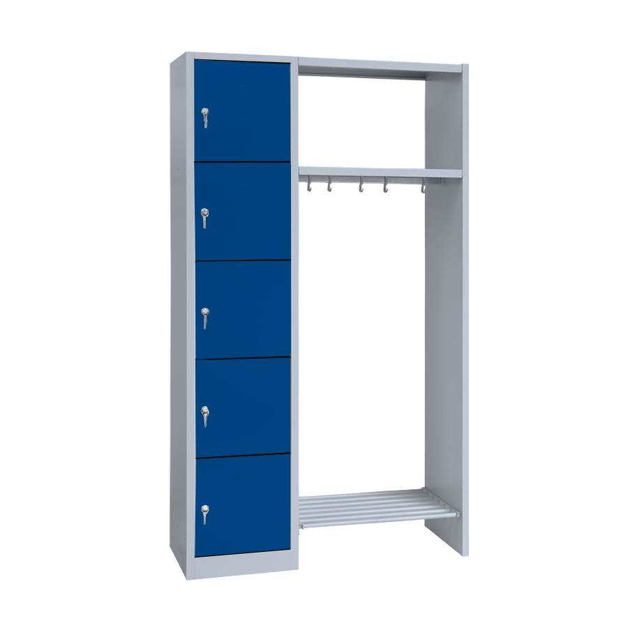 Produktbild Lüllmann Garderobe 1 Abteil links 5 Fächer 1800 x 1115 x 500 mm lichtgrau mit ezianblau