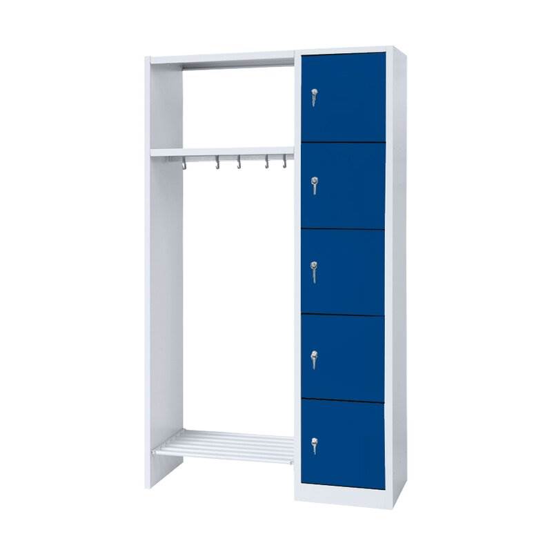 Produktbild Lüllmann Garderobe 1 Abteil rechts 5 Fächer 1800 x 1115 x 500 mm lichtgrau mit enzianblau