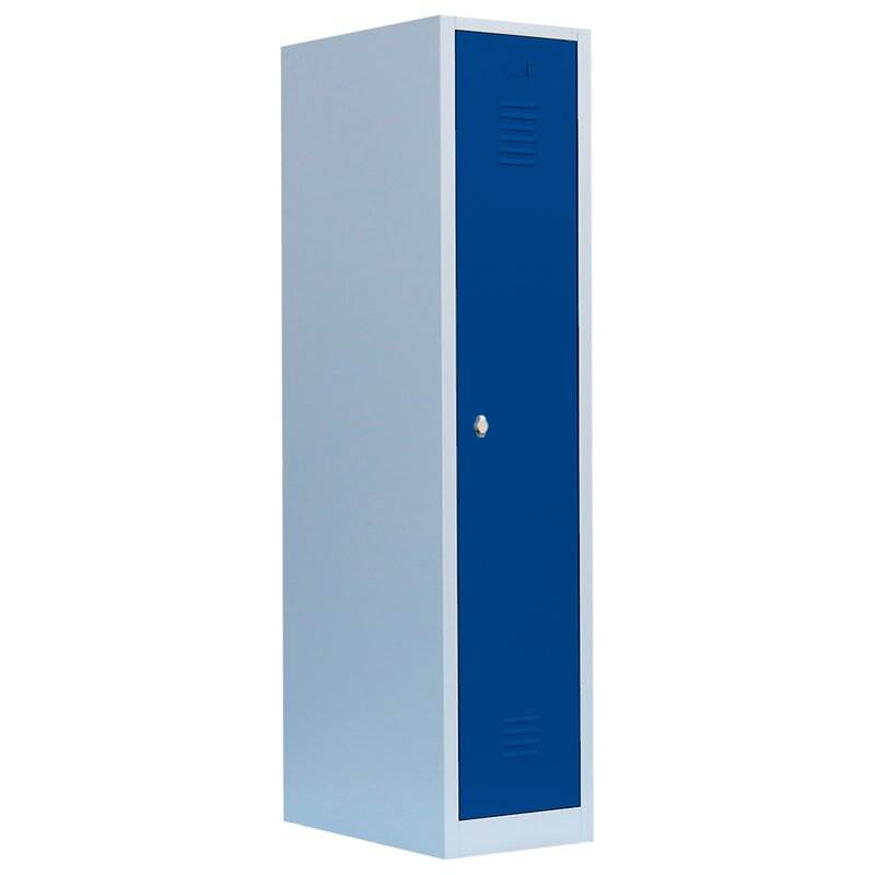 Produktbild Lüllmann Garderobenschrank 1 Abteil 1800 x 415 x 500 mm lichtgrau mit enzianblau