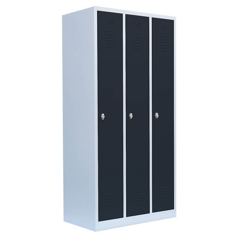 Produktbild Lüllmann Garderobenschrank 3 Abteile 1800 x 885 x 500 mm lichtgrau mit anthrazit