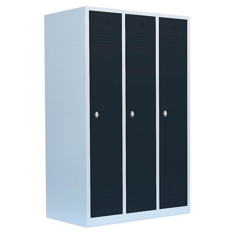 Produktbild Lüllmann Garderobenschrank 3 Abteile 1800 x 1185 x 500 mm lichtgrau mit anthrazit
