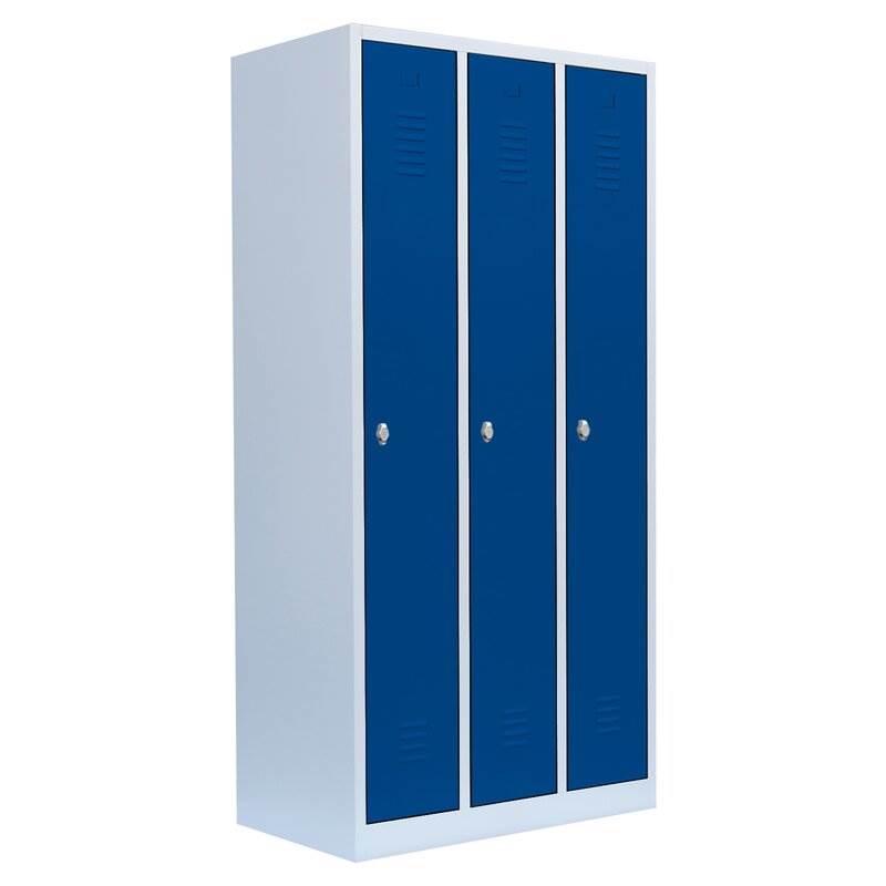 Produktbild Lüllmann Garderobenschrank 3 Abteile 1800 x 885 x 500 mm lichtgrau mit enzianblau