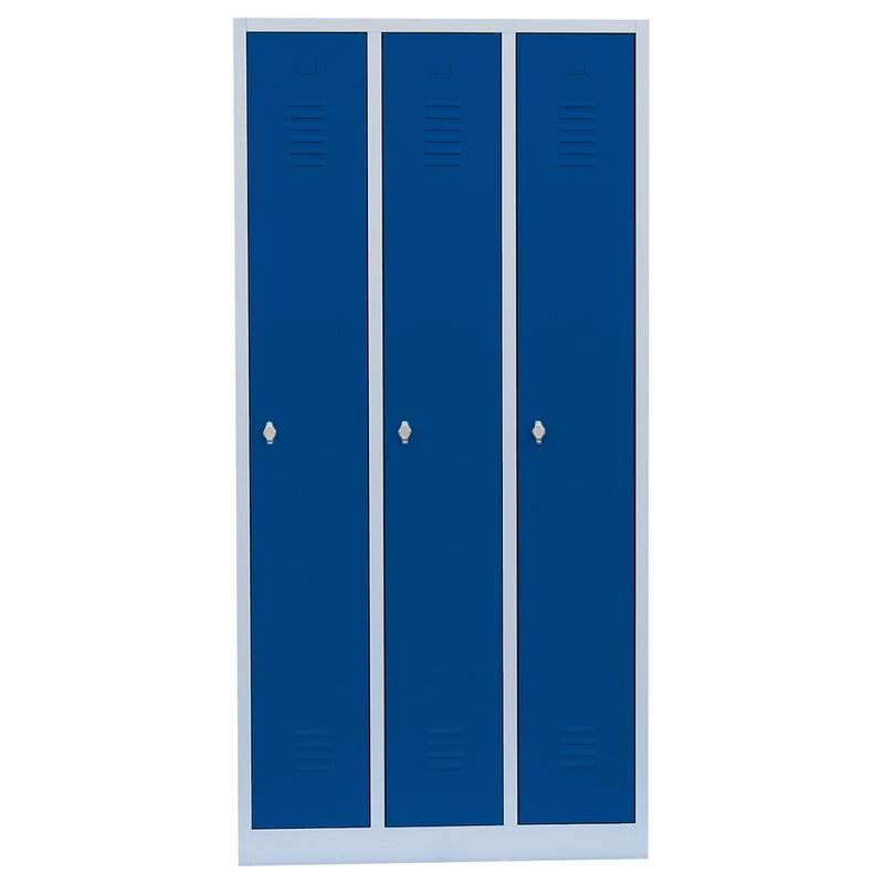 Produktbild Lüllmann Garderobenschrank 3 Abteile 1800 x 885 x 500 mm lichtgrau mit enzianblau bild 2