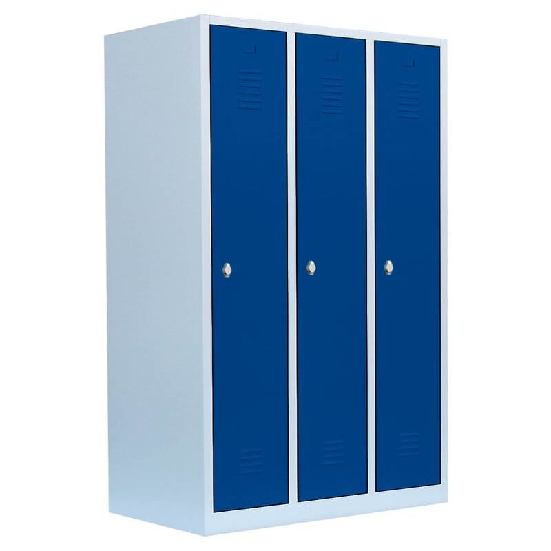 Produktbild Lüllmann Garderobenschrank 3 Abteile 1800 x 1185 x 500 mm lichtgrau mit enzianblau