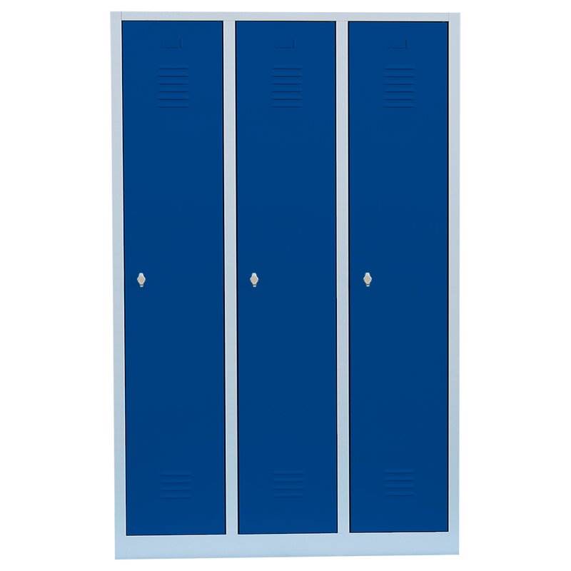Produktbild Lüllmann Garderobenschrank 3 Abteile 1800 x 1185 x 500 mm lichtgrau mit enzianblau bild 2