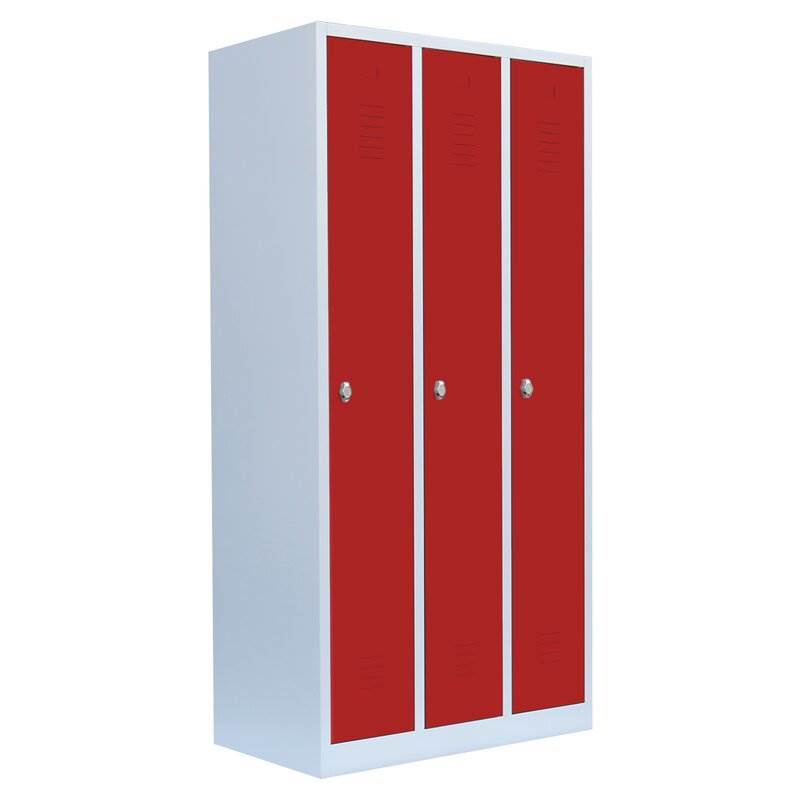 Produktbild Lüllmann Garderobenschrank 3 Abteile 1800 x 885 x 500 mm lichtgrau mit feuerrot
