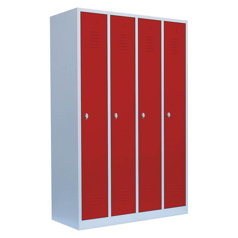 Produktbild Lüllmann Garderobenschrank 4 Abteile 1800 x 1170 x 500 mm lichtgrau mit feuerrot