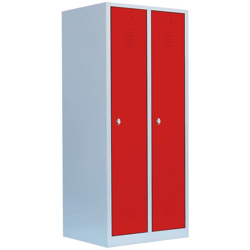 Produktbild Lüllmann Garderobenschrank 2 Abteile 1800 x 800 x 500 mm lichtgrau mit feuerrot