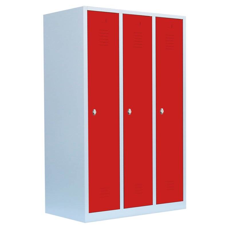 Produktbild Lüllmann Garderobenschrank 3 Abteile 1800 x 1185 x 500 mm lichtgrau mit feuerrot