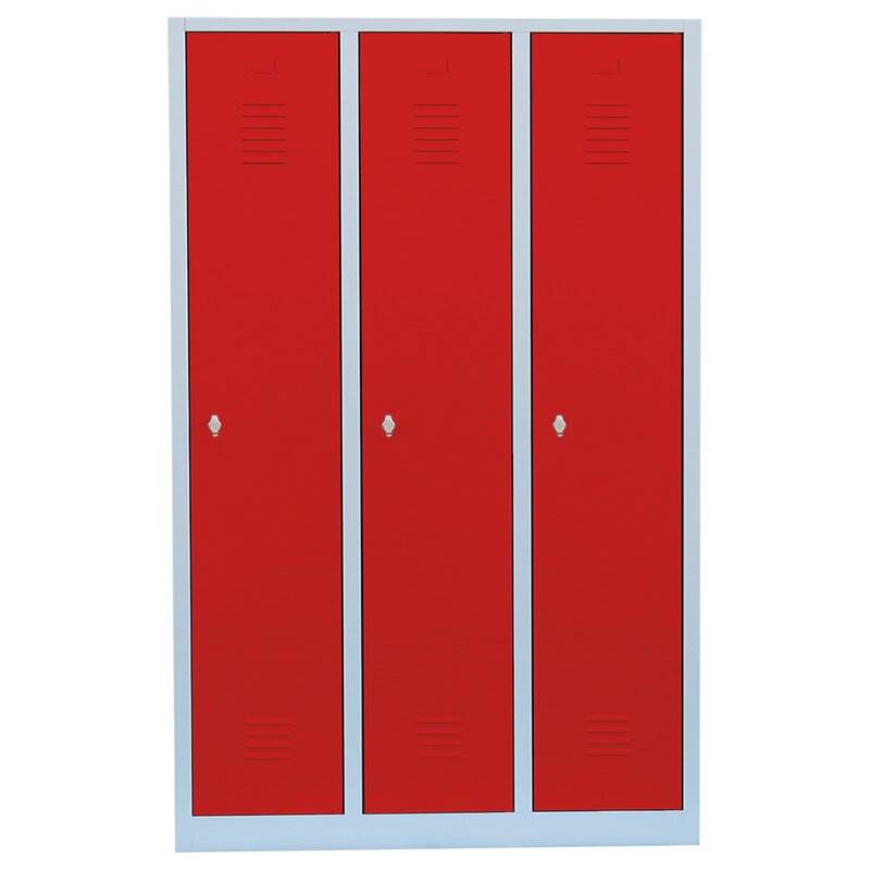 Produktbild Lüllmann Garderobenschrank 3 Abteile 1800 x 1185 x 500 mm lichtgrau mit feuerrot bild 2