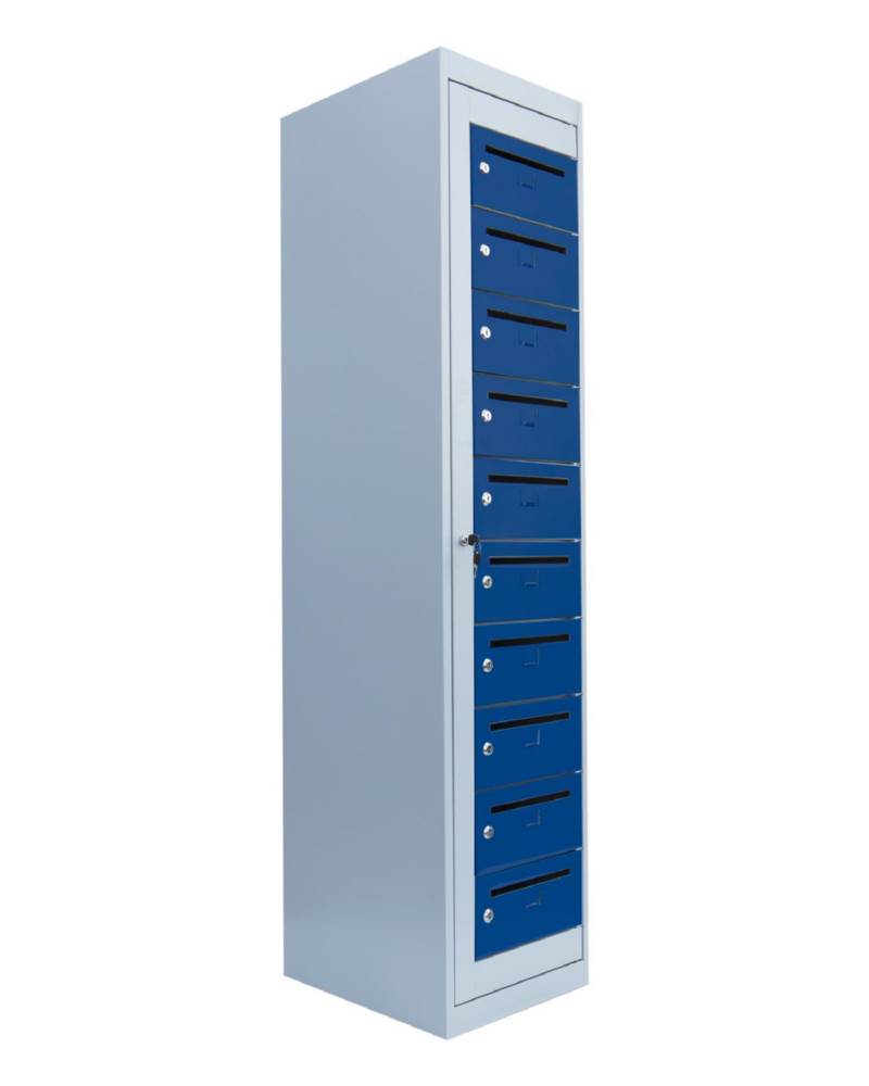 Produktbild Lüllmann Postverteilerschrank 10 Fächer 1800 x 400 x 500 mm lichtgrau enzianblau