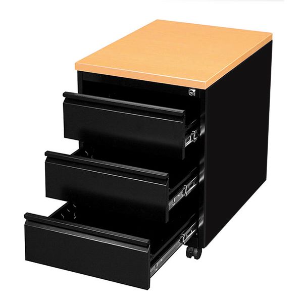 Produktbild Lüllmann Rollcontainer 3 Schubladen 620 x 460 x 590 mm tiefschwarz buche bild 1