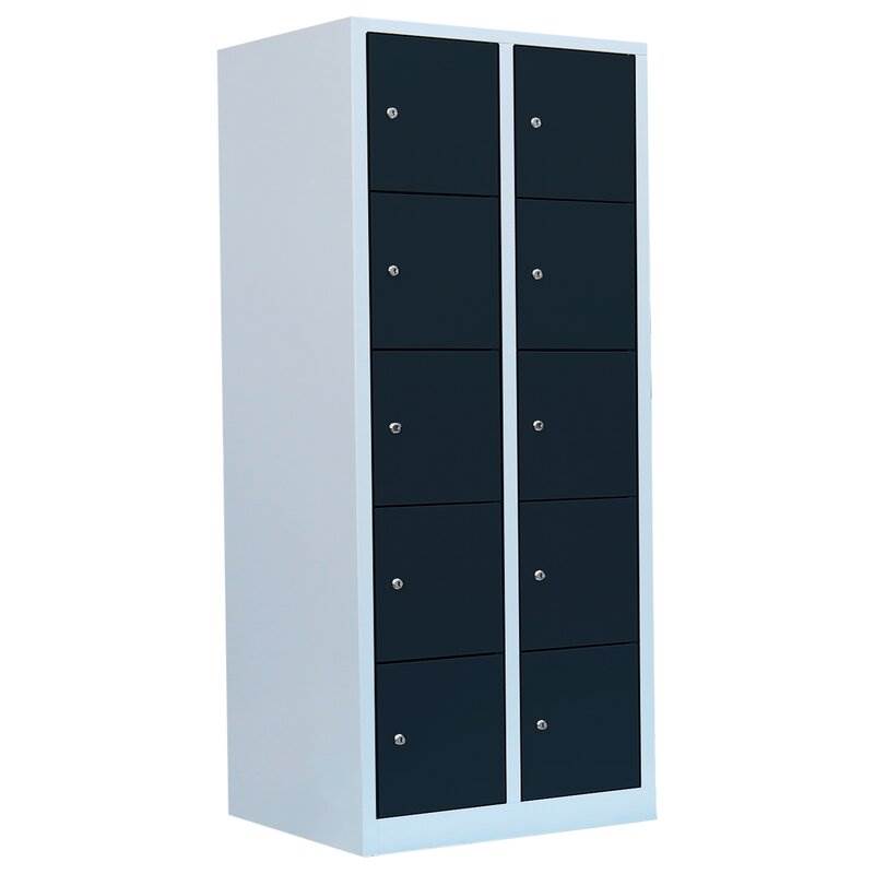 Produktbild Lüllmann Schließfachschrank 2 Abteile 10 Fächer 1800 x 800 x 500 mm lichtgrau anthrazit