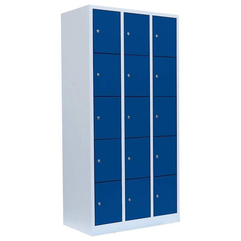 Produktbild Lüllmann Schließfachschrank 3 Abteile 15 Fächer 1800 x 885 x 500 mm lichtgrau enzianblau
