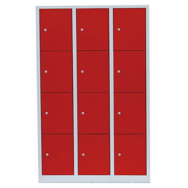 Produktbild Lüllmann Schließfachschrank 3 Abteile 12 Fächer 1800 x 1185 x 500 mm lichtgrau feuerrot bild 2