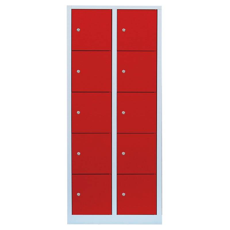 Produktbild Lüllmann Schließfachschrank 2 Abteile 10 Fächer 1800 x 800 x 500 mm lichtgrau feuerrot bild 2