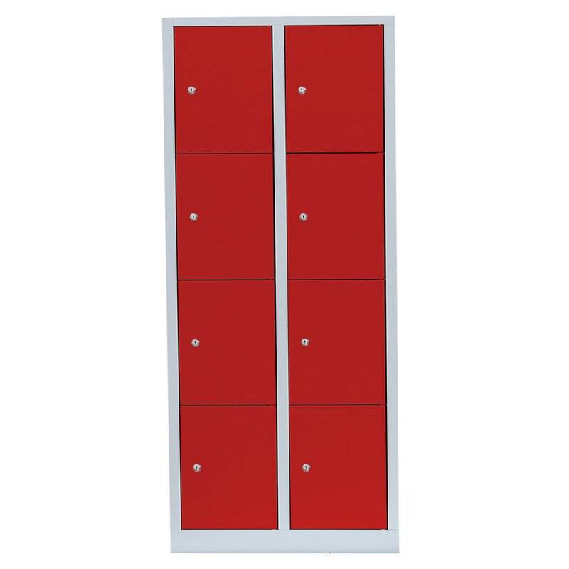 Produktbild Lüllmann Schließfachschrank 2 Abteile 8 Fächer 1800 x 800 x 500 mm lichtgrau feuerrot bild 2