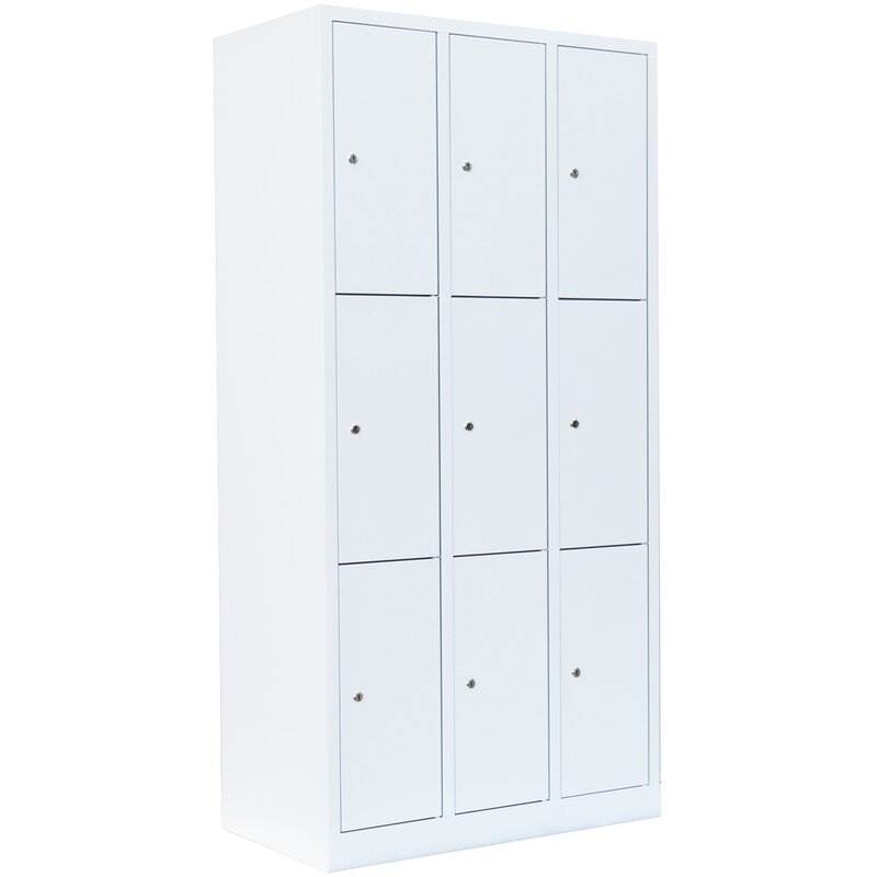 Produktbild Lüllmann Schließfachschrank 3 Abteile 9 Fächer 1800 x 885 x 500 mm signalweiß bild 1