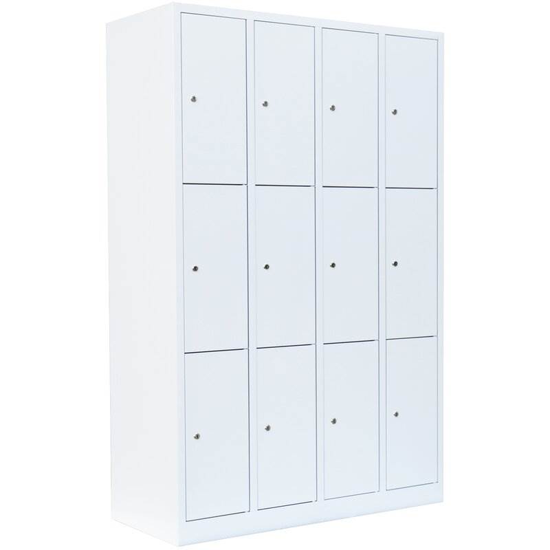Produktbild Lüllmann Schließfachschrank 4 Abteile 12 Fächer 1800 x 1170 x 500 mm signalweiß bild 1
