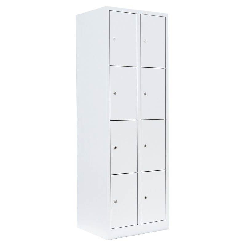 Produktbild Lüllmann Schließfachschrank 2 Abteile 8 Fächer 1800 x 600 x 500 mm in signalweiß