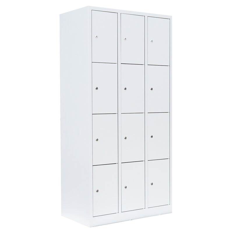 Produktbild Lüllmann Schließfachschrank 3 Abteile 12 Fächer 1800 x 885 x 500 mm in signalweiß