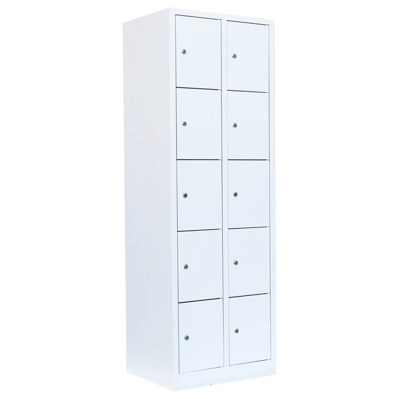 Produktbild Lüllmann Schließfachschrank 2 Abteile 10 Fächer 1800 x 600 x 500 mm in signalweiß