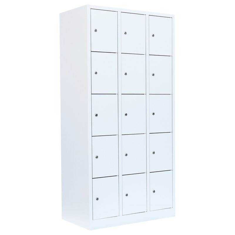 Produktbild Lüllmann Schließfachschrank 3 Abteile 15 Fächer 1800 x 885 x 500 mm in signalweiß