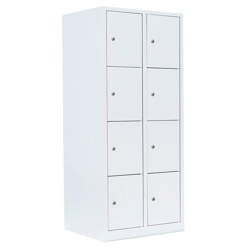 Produktbild Lüllmann Schließfachschrank 2 Abteile 8 Fächer 1800 x 800 x 500 mm in signalweiß