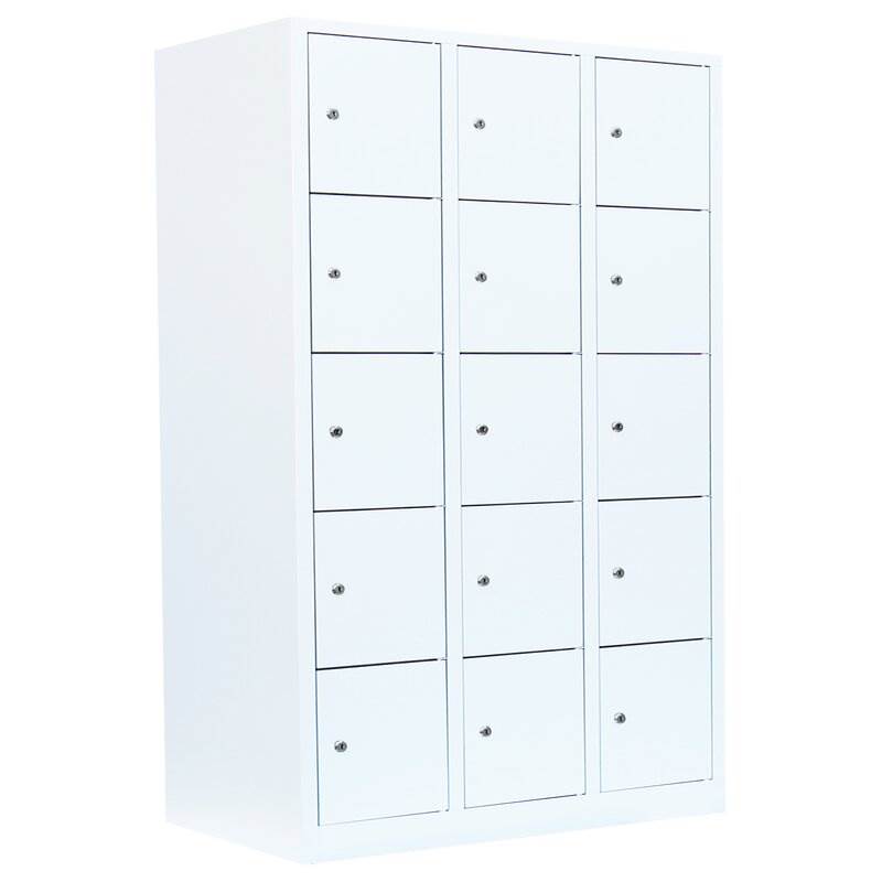 Produktbild Lüllmann Schließfachschrank 3 Abteile 15 Fächer 1800 x 1185 x 500 mm in signalweiß