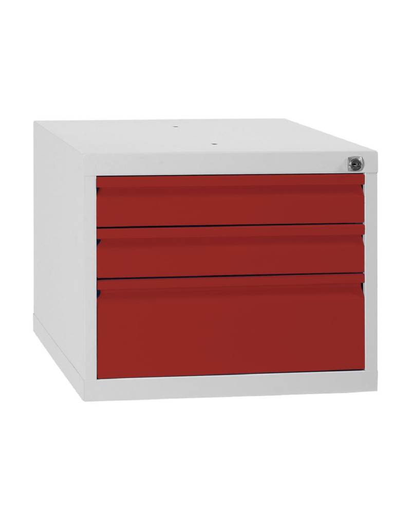 Produktbild Lüllmann Schubladenmodul 3 Schubladen 380 x 460 x 550 mm lichtgrau in feuerrot