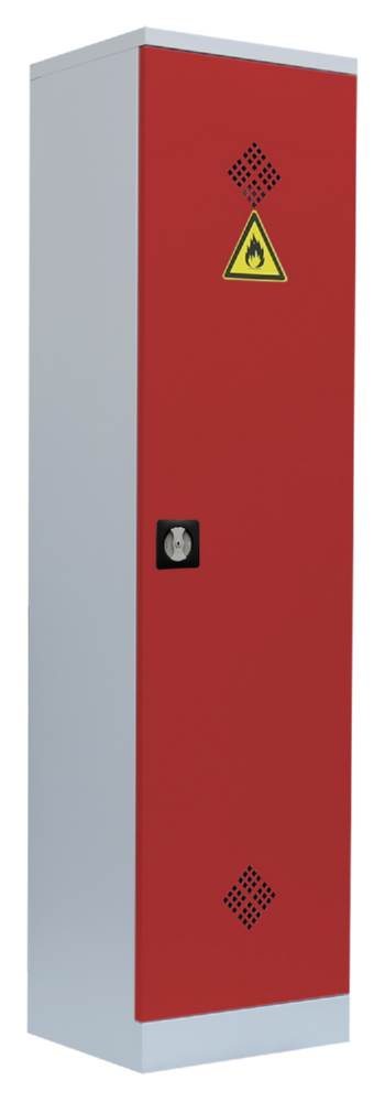 Produktbild Lüllmann Umweltschrank 1 Tür 4 Wannenböden 1950 x 500 x 422 mm lichtgrau mit feuerrot