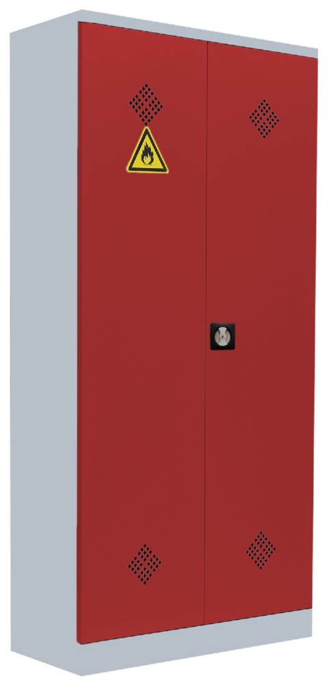 Produktbild Lüllmann Umweltschrank 2 Türen 4 Wannenböden 1950 x 916 x 422 mm lichtgrau mit feuerrot