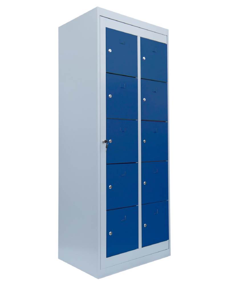 Produktbild Lüllmann Verteilerschrank 2 Abteile 10 Fächer 1800 x 740 x 500 mm lichtgrau enzianblau