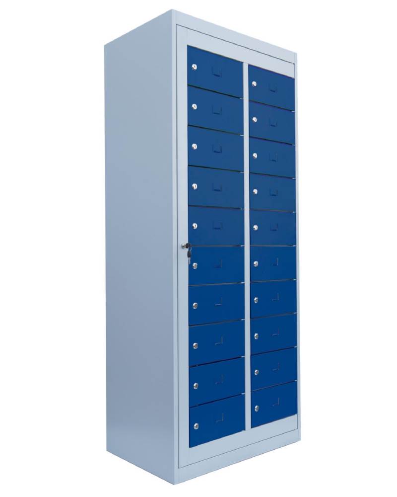 Produktbild Lüllmann Verteilerschrank 2 Abteile 20 Fächer 1800 x 740 x 500 mm lichtgrau enzianblau