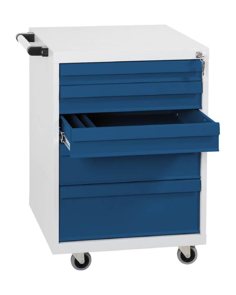 Produktbild Lüllmann Werkstattwagen 5 Schubladen 840 x 555 x 600 mm lichtgrau mit enzianblau