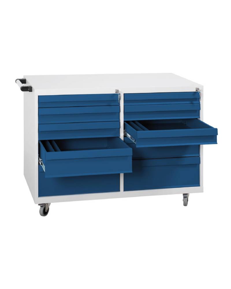 Produktbild Lüllmann Werkstattwagen 10 Schubladen 840 x 1090 x 600 mm lichtgrau mit enzianblau