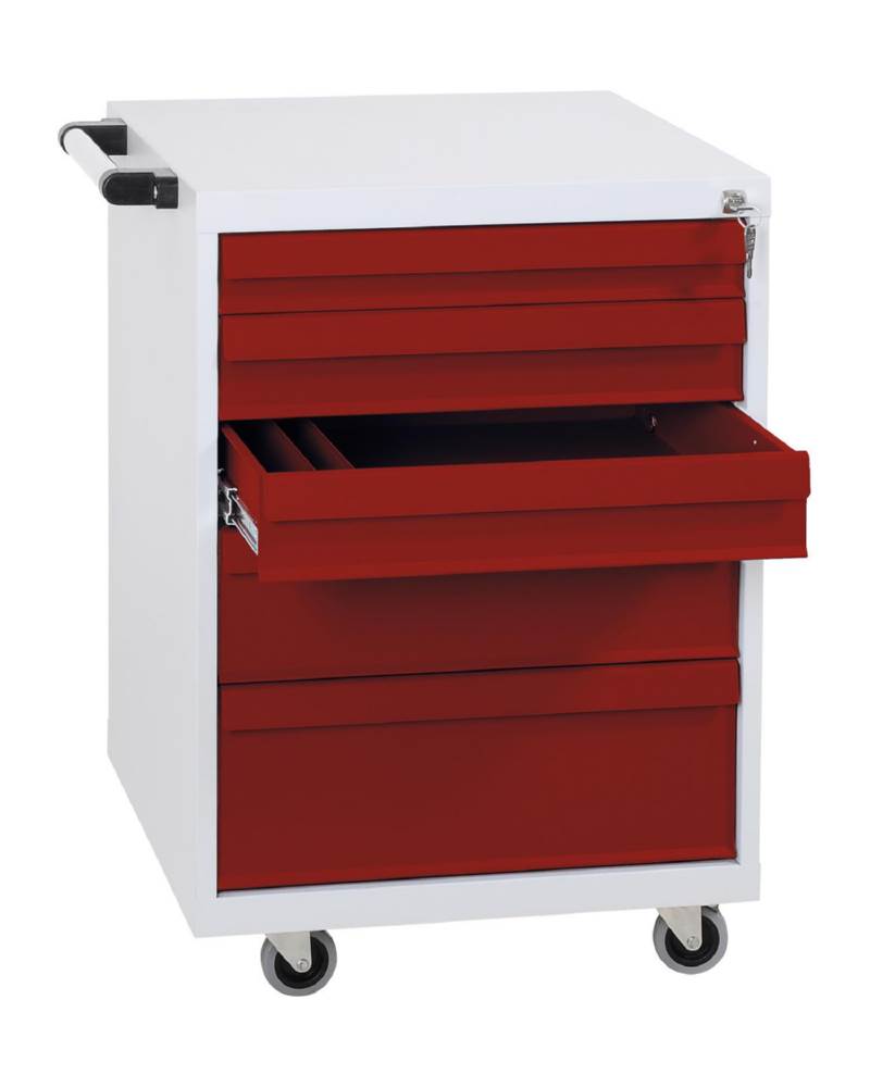 Produktbild Lüllmann Werkstattwagen 5 Schubladen 840 x 555 x 600 mm lichtgrau mit feuerrot