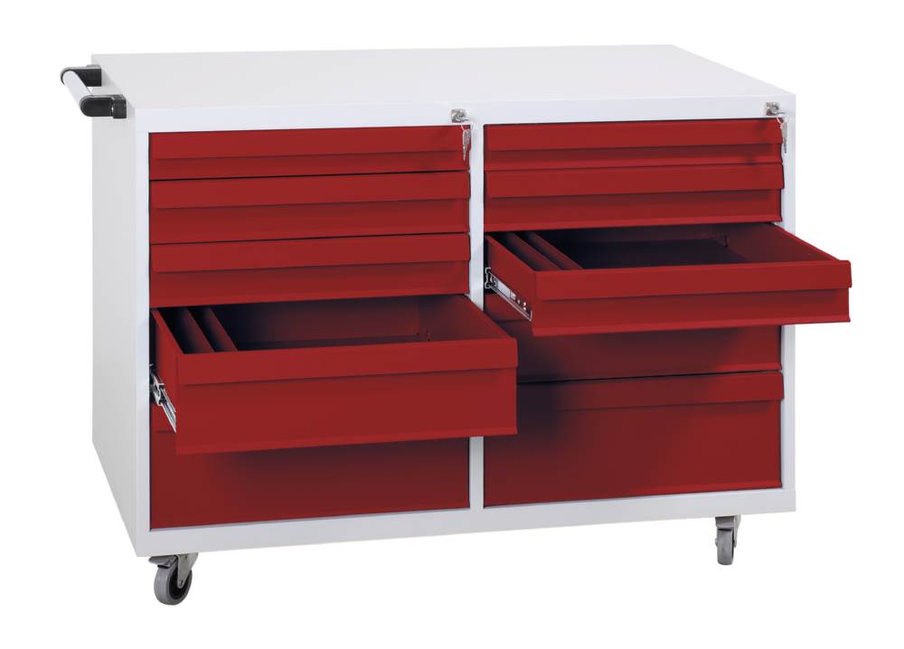 Produktbild Lüllmann Werkstattwagen 10 Schubladen 840 x 1090 x 600 mm lichtgrau mit feuerrot