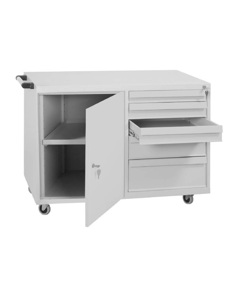 Produktbild Lüllmann Werkstattwagen 5 Schubladen rechts Flügeltür links lichtgrau 840 x 1090 x 600 mm