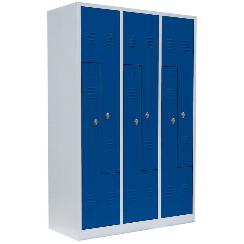 Produktbild Lüllmann Z Garderobenschrank 6 Abteile 1800 x 1185 x 500 mm lichtgrau mit enzianblau