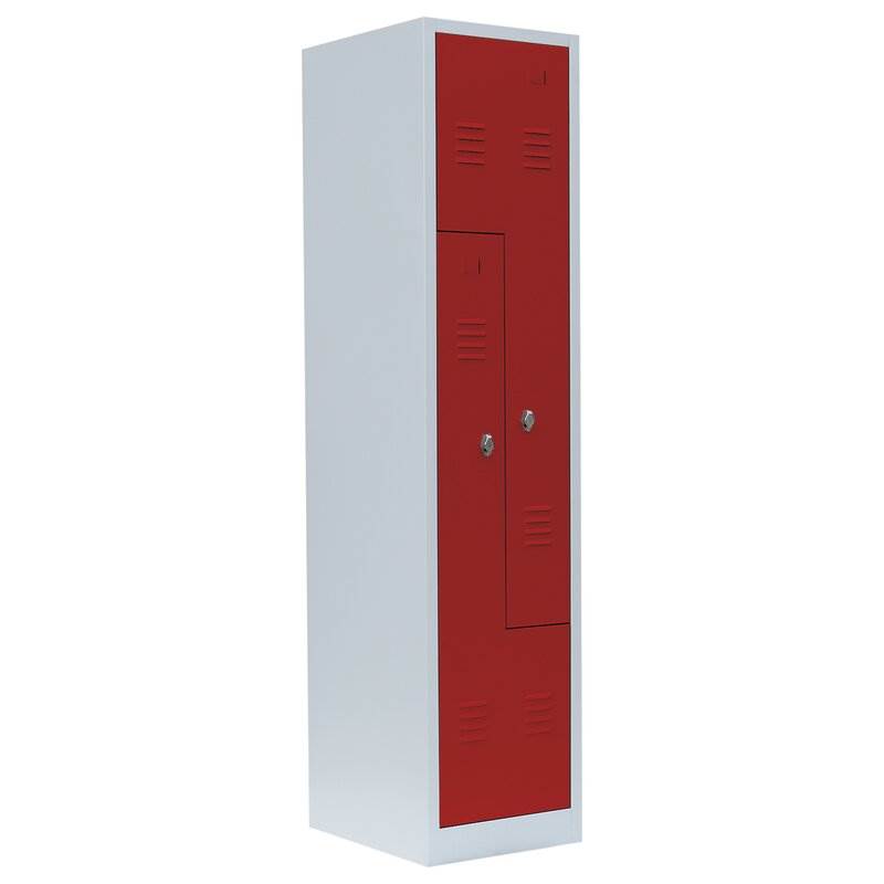 Produktbild Lüllmann Z Garderobenschrank 2 Abteile 1800 x 415 x 500 mm lichtgrau mit feuerrot