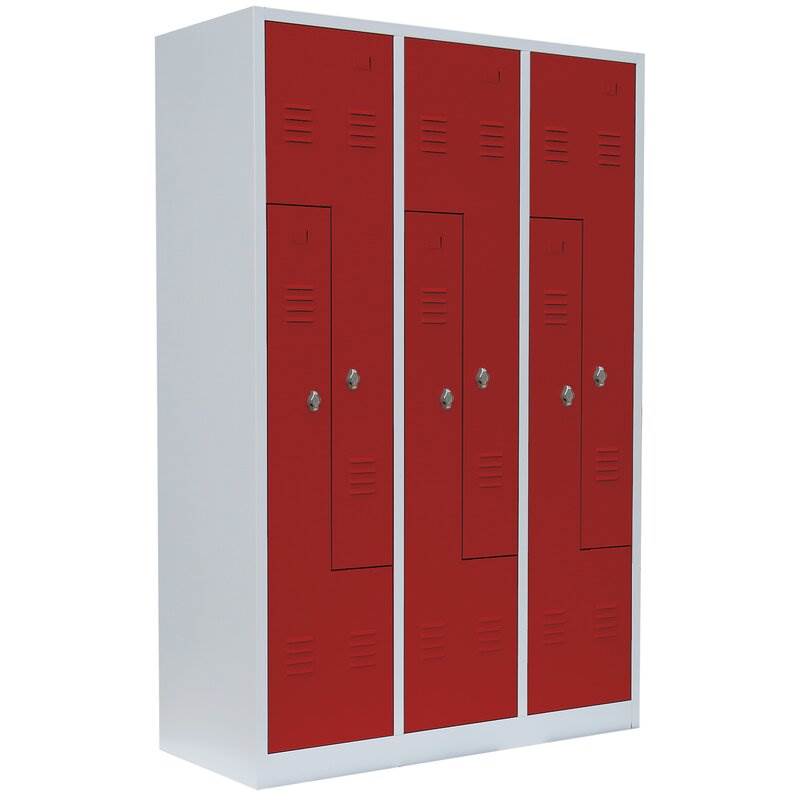 Produktbild Lüllmann Z Garderobenschrank 6 Abteile 1800 x 1185 x 500 mm lichtgrau mit feuerrot