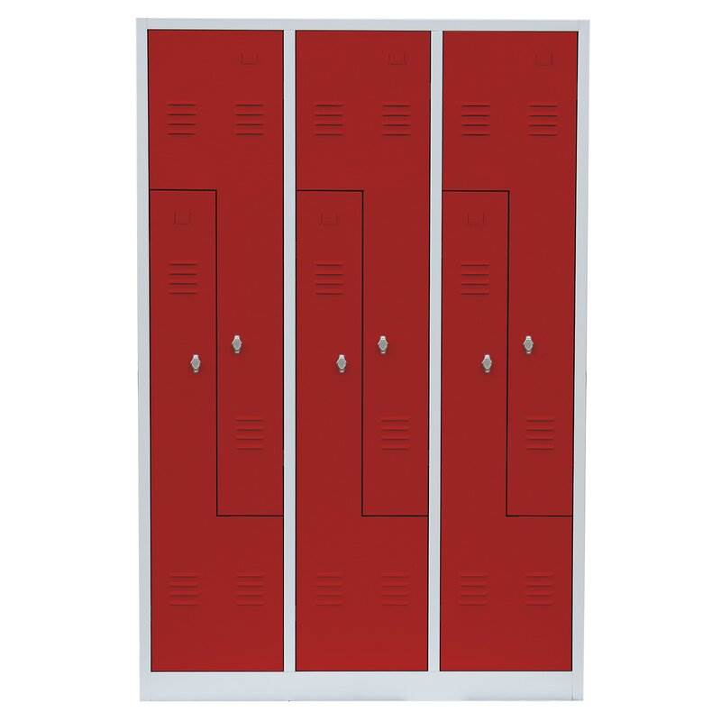 Produktbild Lüllmann Z Garderobenschrank 6 Abteile 1800 x 1185 x 500 mm lichtgrau mit feuerrot bild 2
