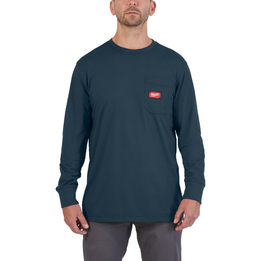 Produktbild Milwaukee Elektrowerkzeuge Arbeits Langarm Shirt in blau mit UV Schutz WTLSBLU-S