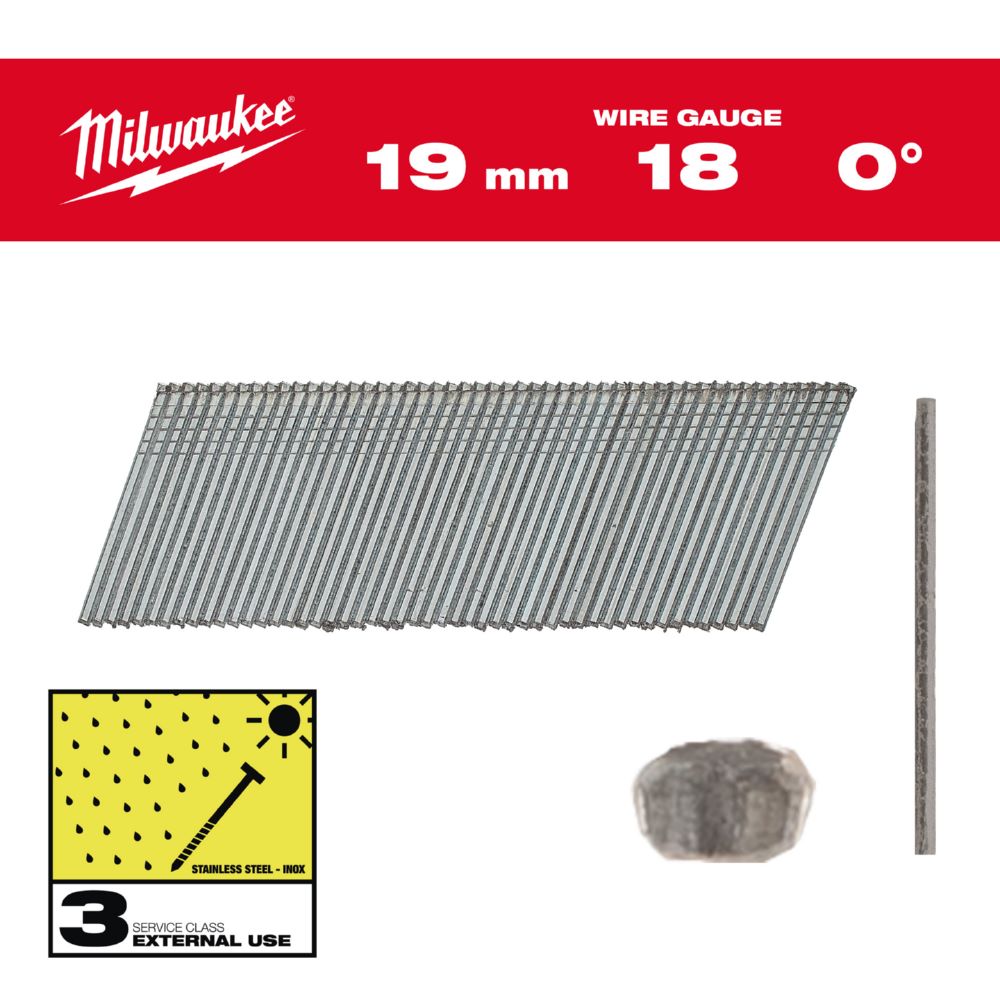 Produktbild Milwaukee Elektrowerkzeuge Stauchkopf Nägel 18 Gauge für M18CN18GS 1,05 x 1,25 x 19 mm Edelstahl