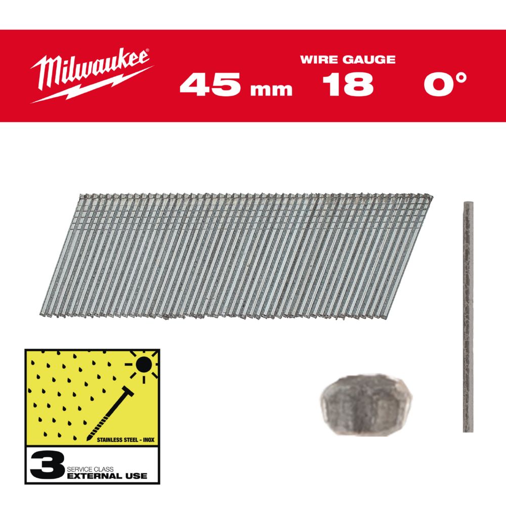 Produktbild Milwaukee Elektrowerkzeuge Stauchkopf Nägel 18 Gauge für M18CN18GS 1,05 x 1,25 x 45 mm Edelstahl