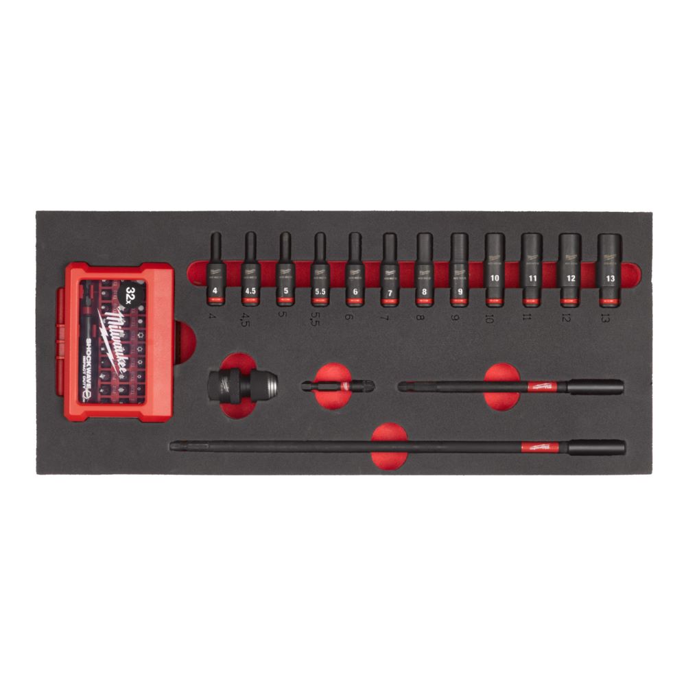 Produktbild Milwaukee Elektrowerkzeuge Werkstattwagen 78 cm 1/4 Zoll HOCKWAVE Schlagnüsse lang Einlage 17 teilig