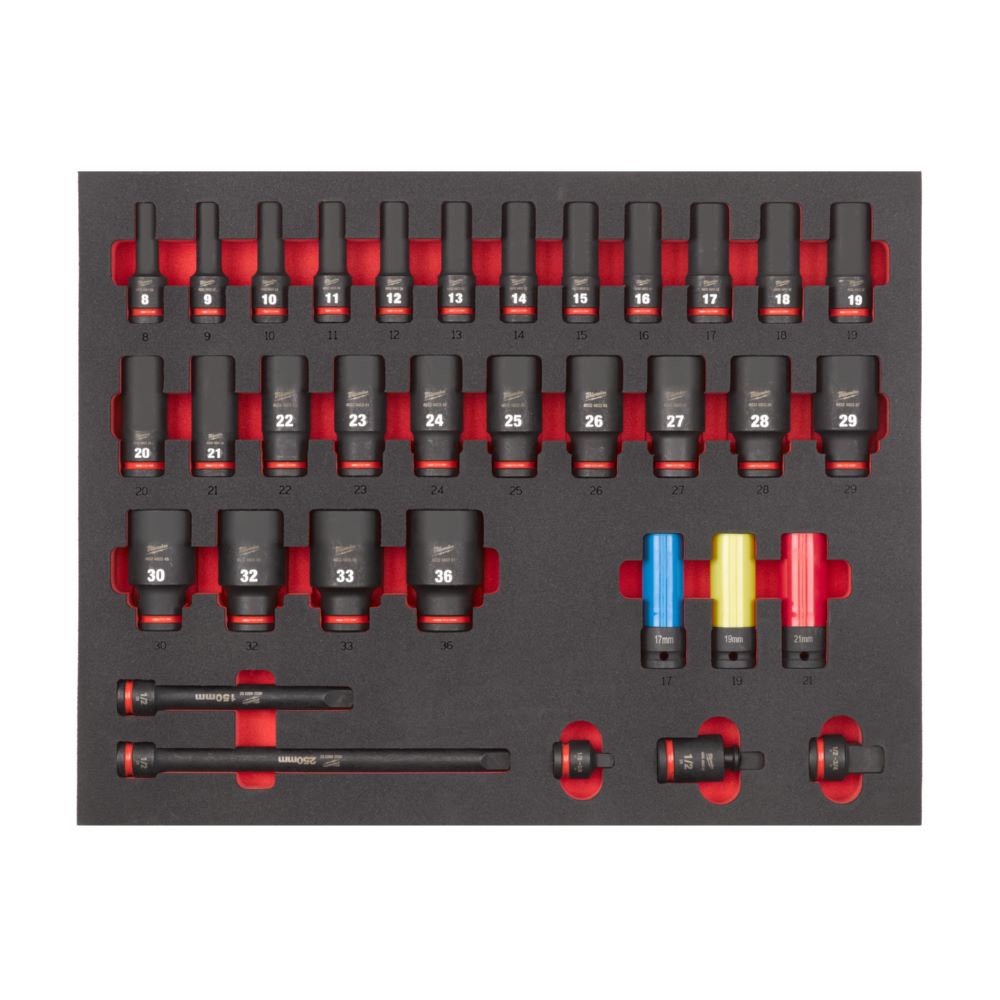 Produktbild Milwaukee Elektrowerkzeuge Schlagnüsse lang Einlage für Werkstattwagen 78 cm 1/2 Zoll SHOCKWAVE 34 t